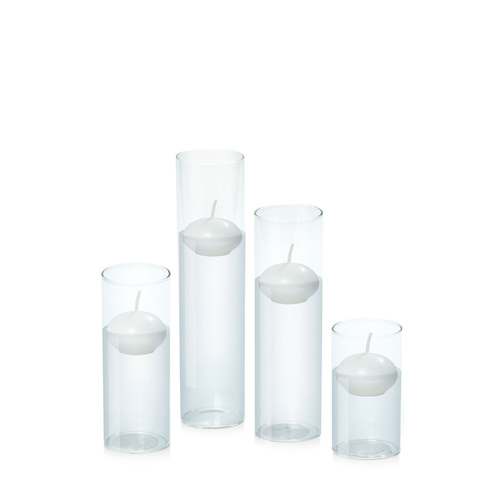 White 4cm Event Floating Candle in 5.8cm Glass Set - Med
