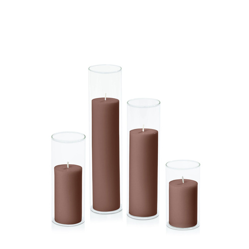 Chocolate 5cm Pillar in 5.8cm Glass Set - Med