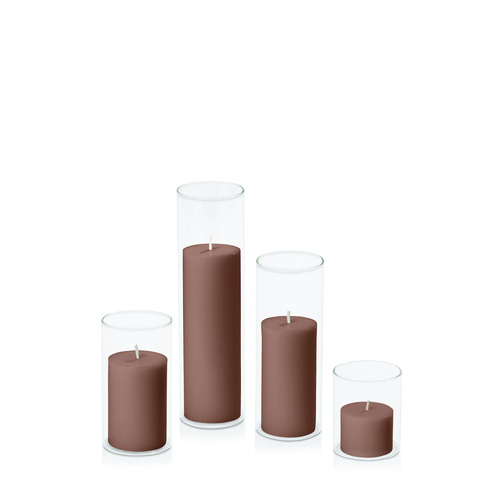 Chocolate 5cm Pillar in 5.8cm Glass Set - Sm