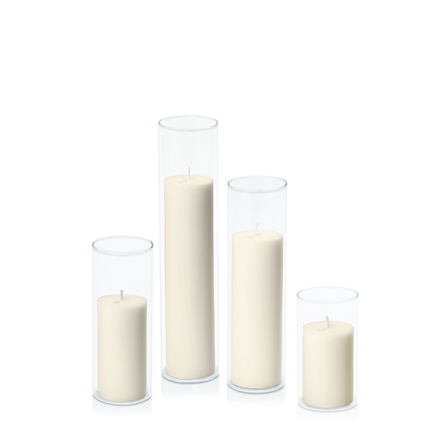Ivory 5cm Pillar in 5.8cm Glass Set - Med