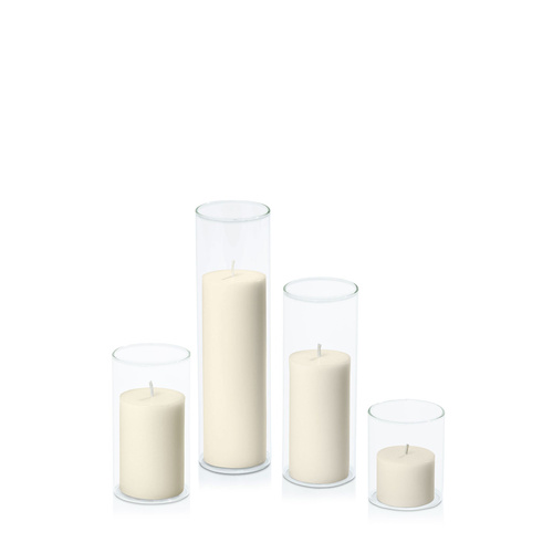 Ivory 5cm Pillar in 5.8cm Glass Set - Sm