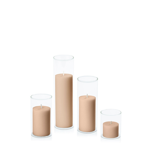 Latte 5cm Pillar in 5.8cm Glass Set - Sm