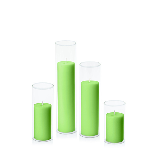 Lime 5cm Pillar in 5.8cm Glass Set - Med