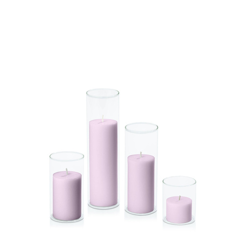 Lilac 5cm Pillar in 5.8cm Glass Set - Sm