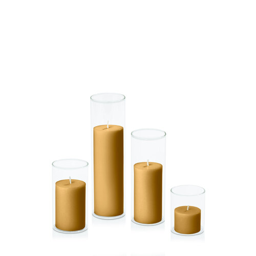 Mustard 5cm Pillar in 5.8cm Glass Set - Sm