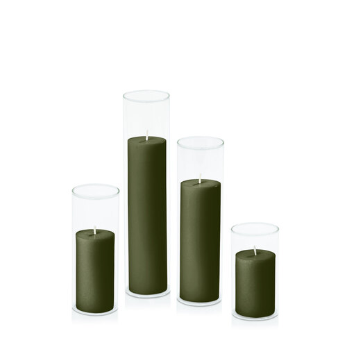 Olive 5cm Pillar in 5.8cm Glass Set - Med