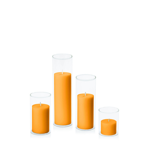 Orange 5cm Pillar in 5.8cm Glass Set - Sm