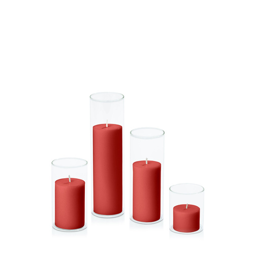Red 5cm Pillar in 5.8cm Glass Set - Sm
