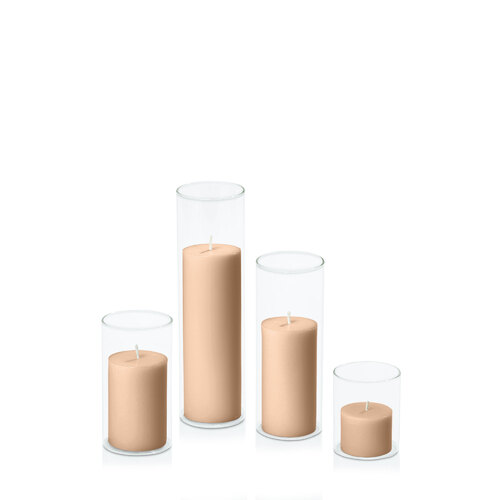 Toffee 5cm Pillar in 5.8cm Glass Set - Sm