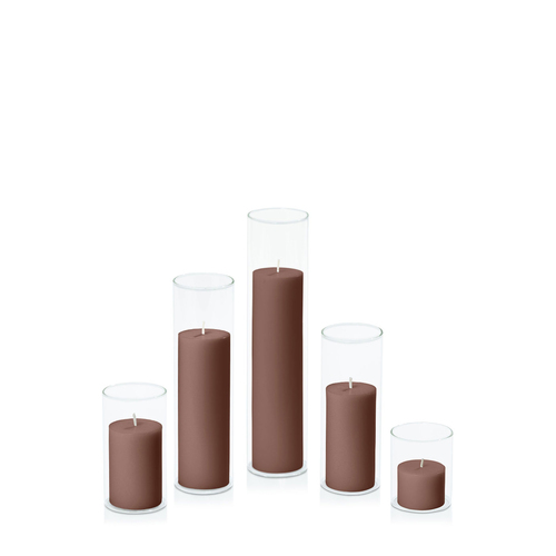 Chocolate 5cm Pillar in 5.8cm Glass Set - Sm