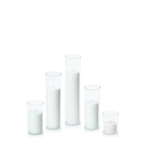 White 5cm Pillar in 5.8cm Glass Set - Sm