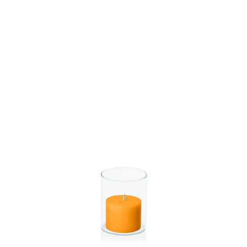 Orange 5cm x 4cm Pillar in 5.8cm x 7cm Glass