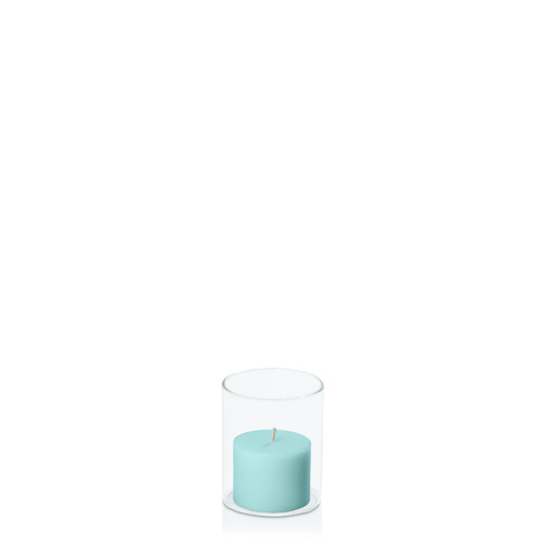 Pastel Teal 5cm x 4cm Pillar in 5.8cm x 7cm Glass