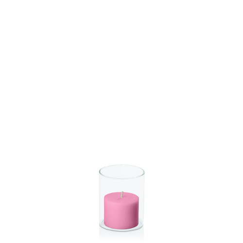 Rose Pink 5cm x 4cm Pillar in 5.8cm x 7cm Glass