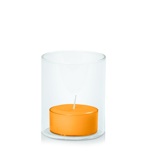 Orange Tealight in 5.8cm x 7cm Glass, Pack of 24