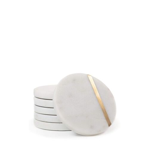 White Round Gold/ Marble Coasters, Pack of 4
