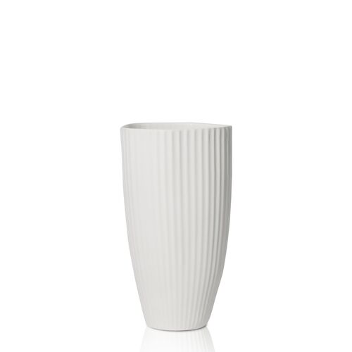White 27cm Fluted Ceramic Vase