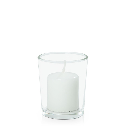 White Mini Event Pillar in Glass Votive, Pack of 24