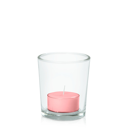 Coral Pink Tealight in Glass Votive, Pack of 24