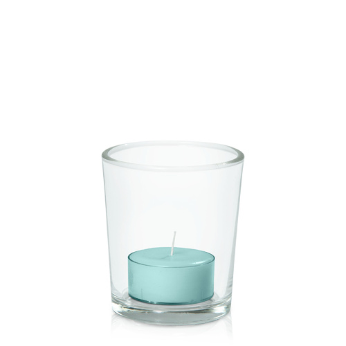 Pastel Teal Moreton Eco Tealight in Glass Votive, Pack of 24
