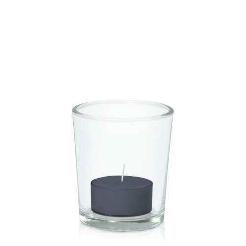 Steel Blue Tealight in Glass Votive, Pack of 24