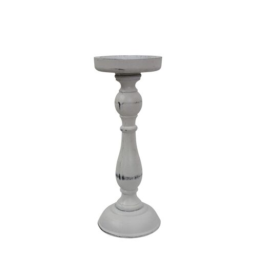 White 27cm Wood and Metal Candlestick