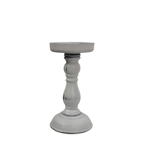 White 20cm Wood and Metal Candlestick