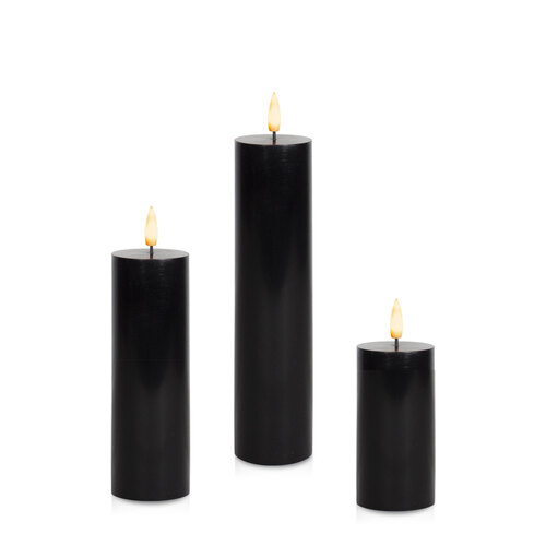 Black 5cm LED Pillar Set - Lg, Pack of 1