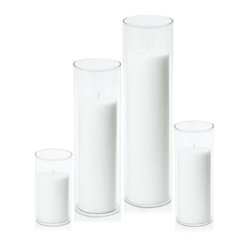 Ivory 7cm Pillar in 8cm Glass, Pack of 6 Med Sets