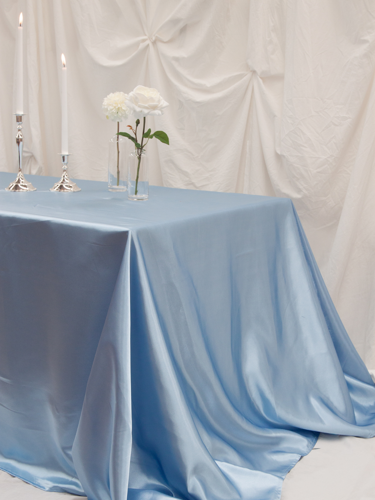 Powder Blue Satin Rectangle Tablecloth - Medium