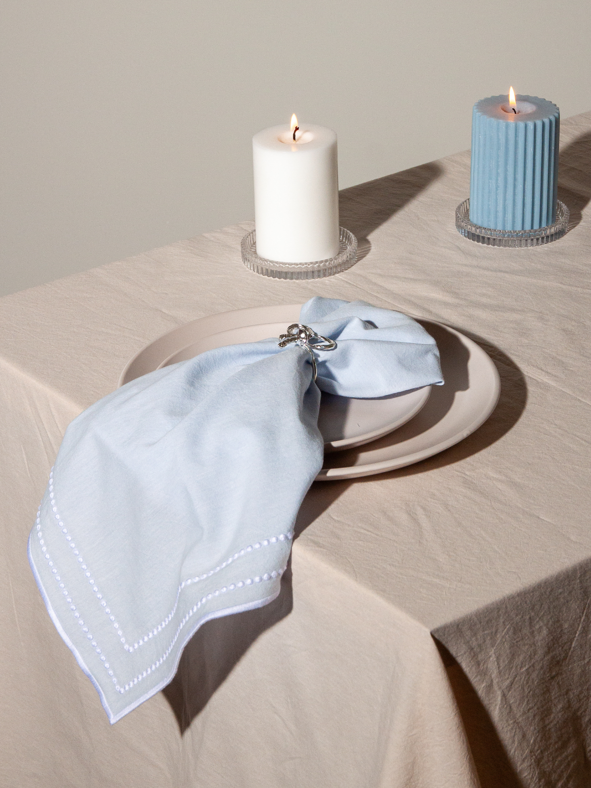 Drift & White Organic Cotton Napkin with Embroidered Dots
