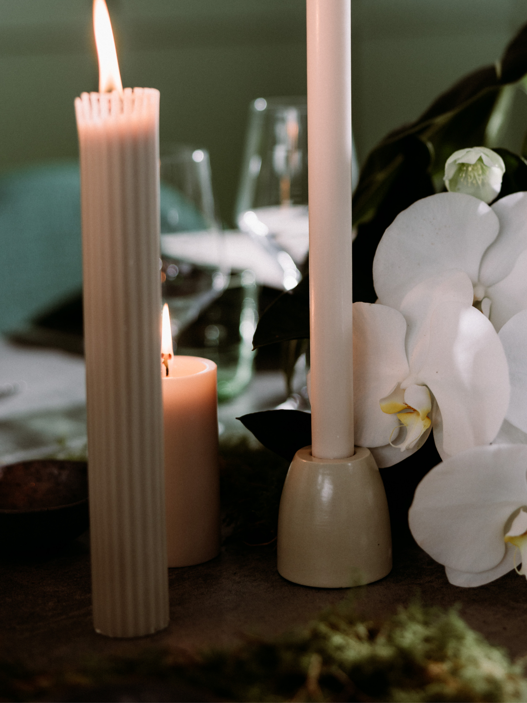 Pale Eucalypt 30cm Fluted Dinner Candles