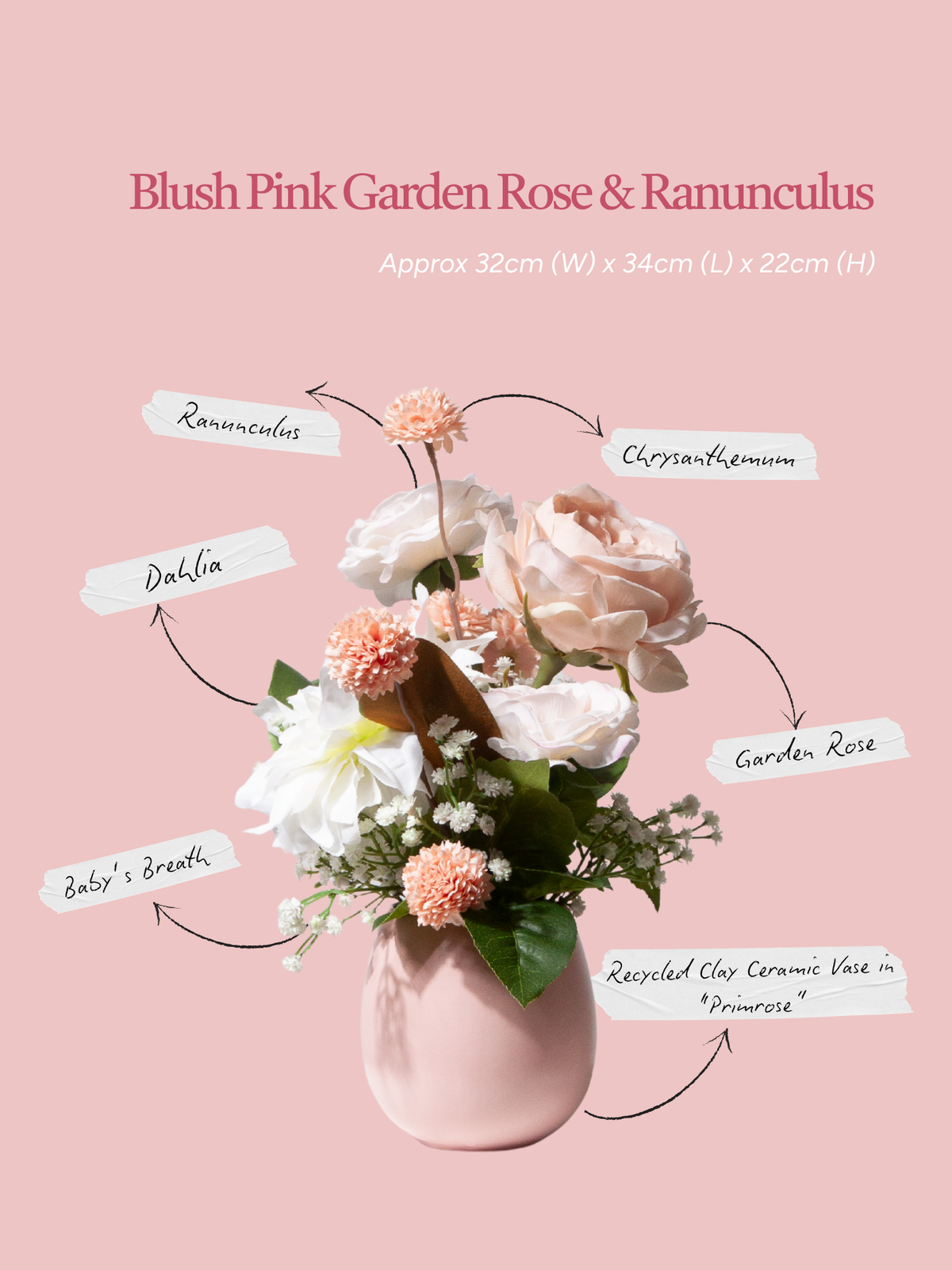 Blush Pink Garden Rose & Ranunculus Arrangement