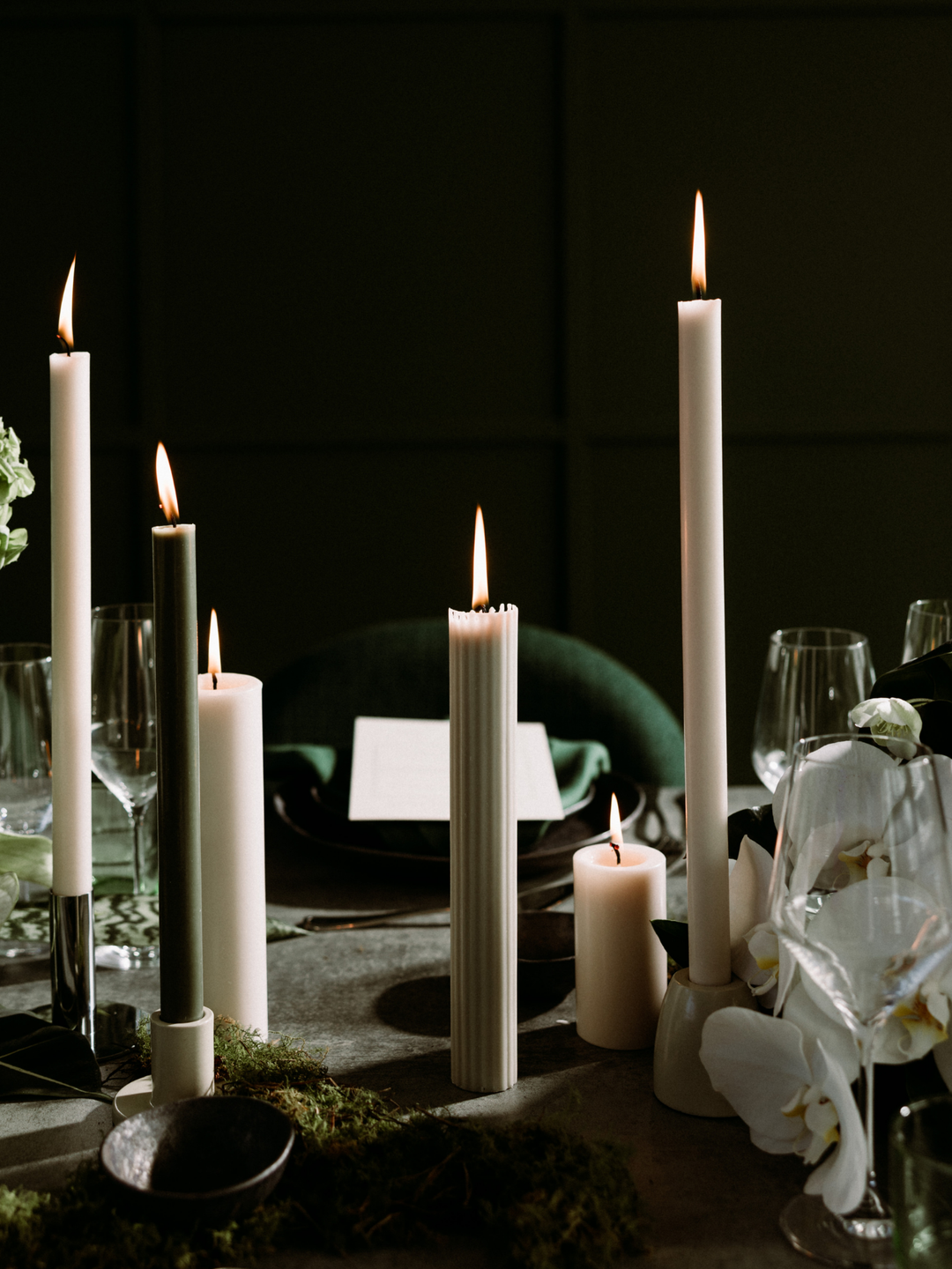 Pale Eucalypt 30cm Fluted Dinner Candles
