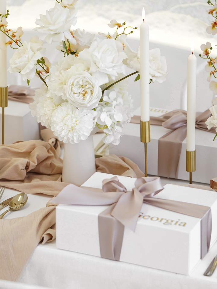 White Dinner Candles with Gold Metal Holders Wedding Bundle