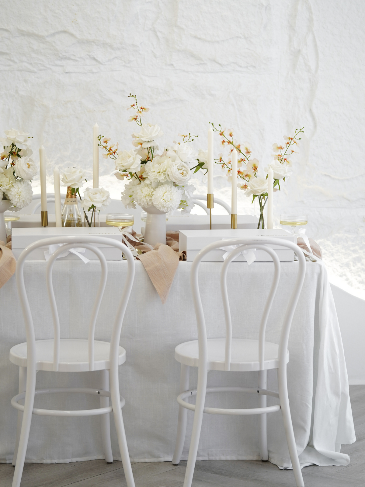 White 30cm Dinner Candles with Gold Metal Holders Trio - Set of 4