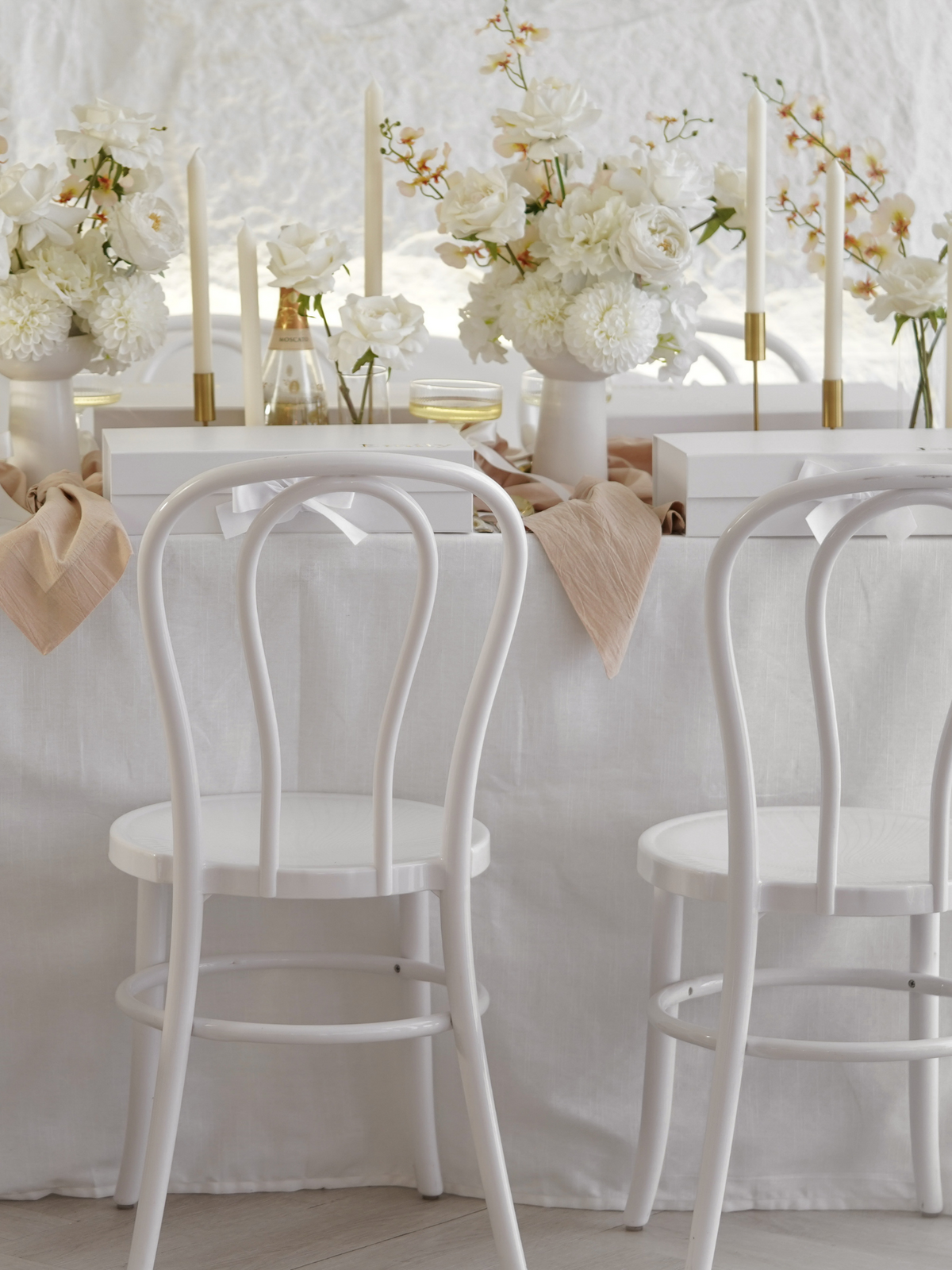 White 30cm Dinner Candles with Gold Metal Holders Trio - Set of 4