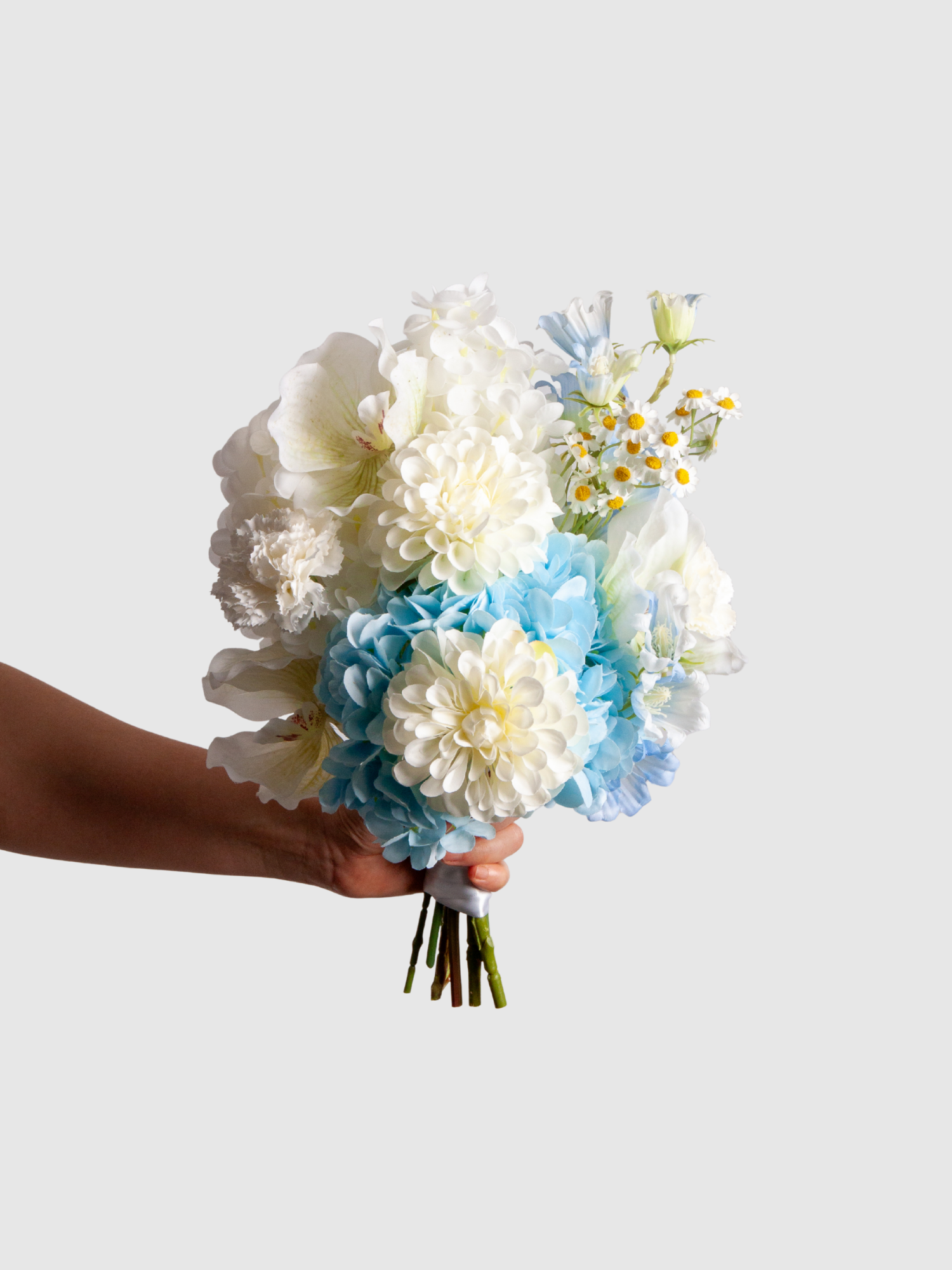 Blue Hydrangea & White Dahlia Bridesmaid Bouquet