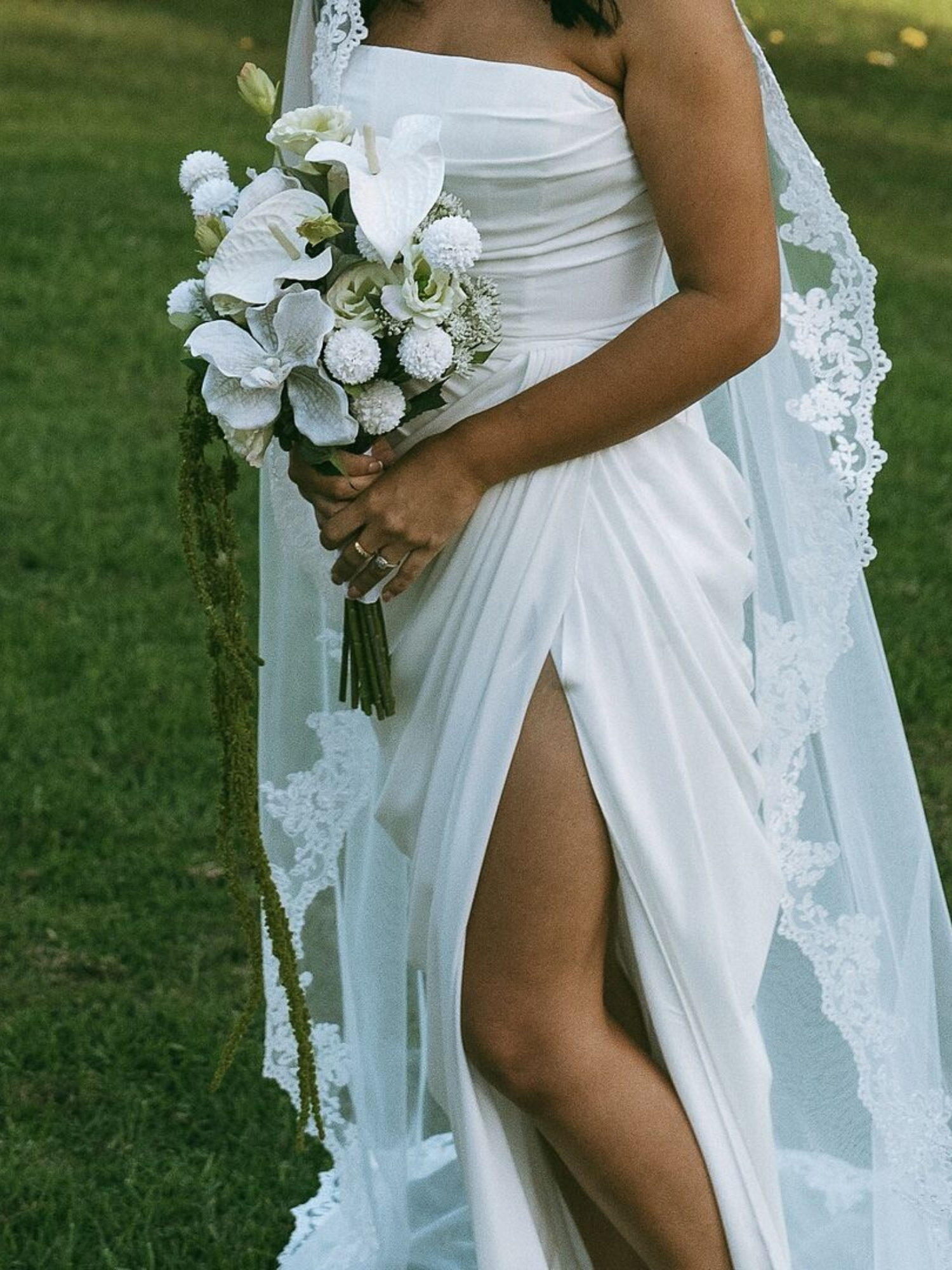 White Anthurium & Green Amaranthus Wedding Bouquet