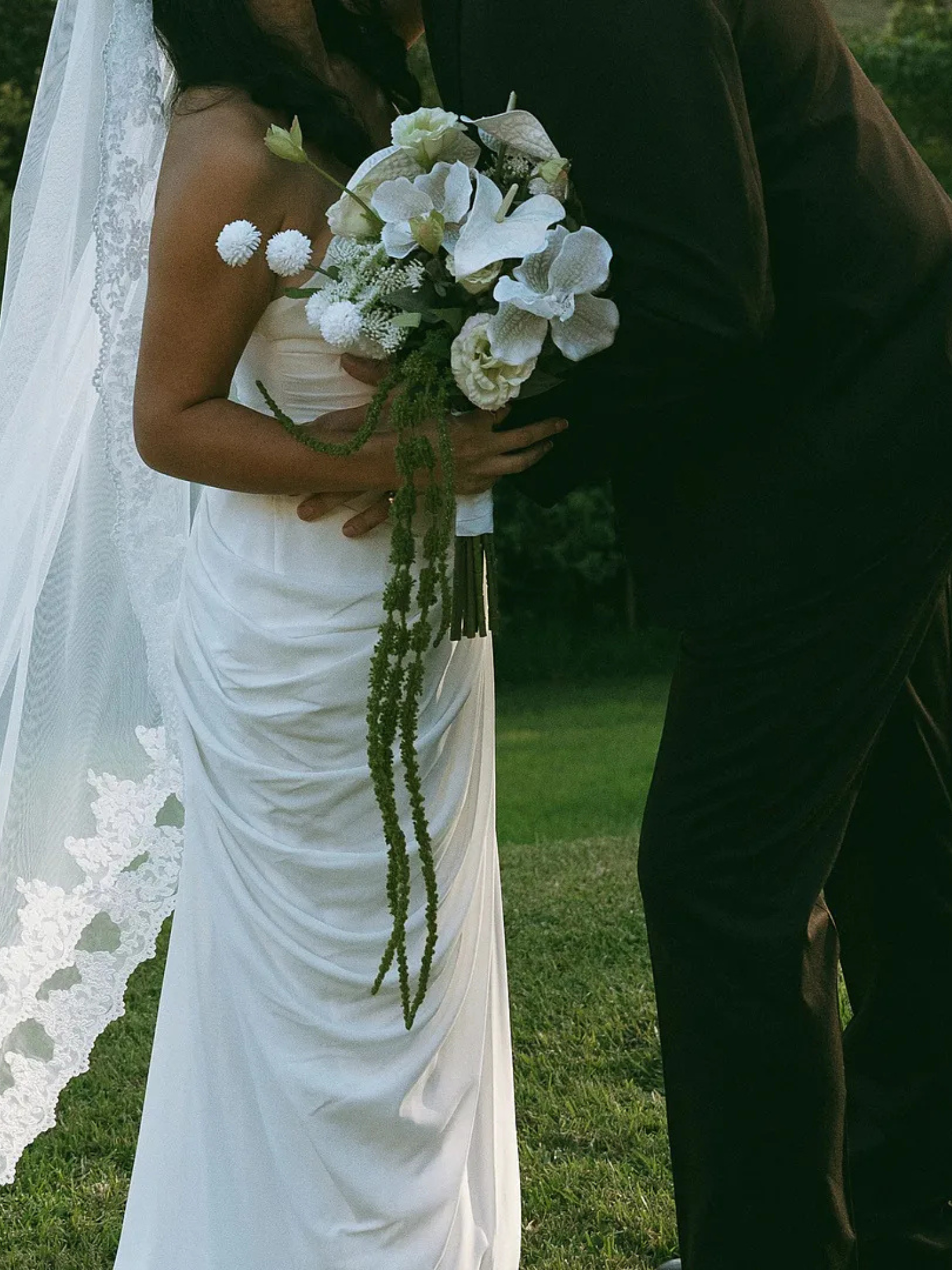 White Anthurium & Green Amaranthus Wedding Bouquet