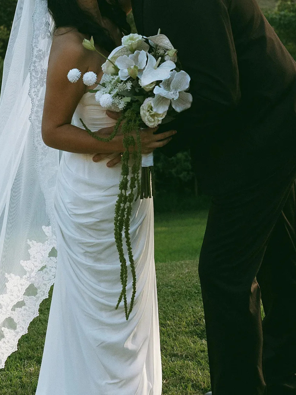 White Anthurium & Green Amaranthus Wedding Bouquet