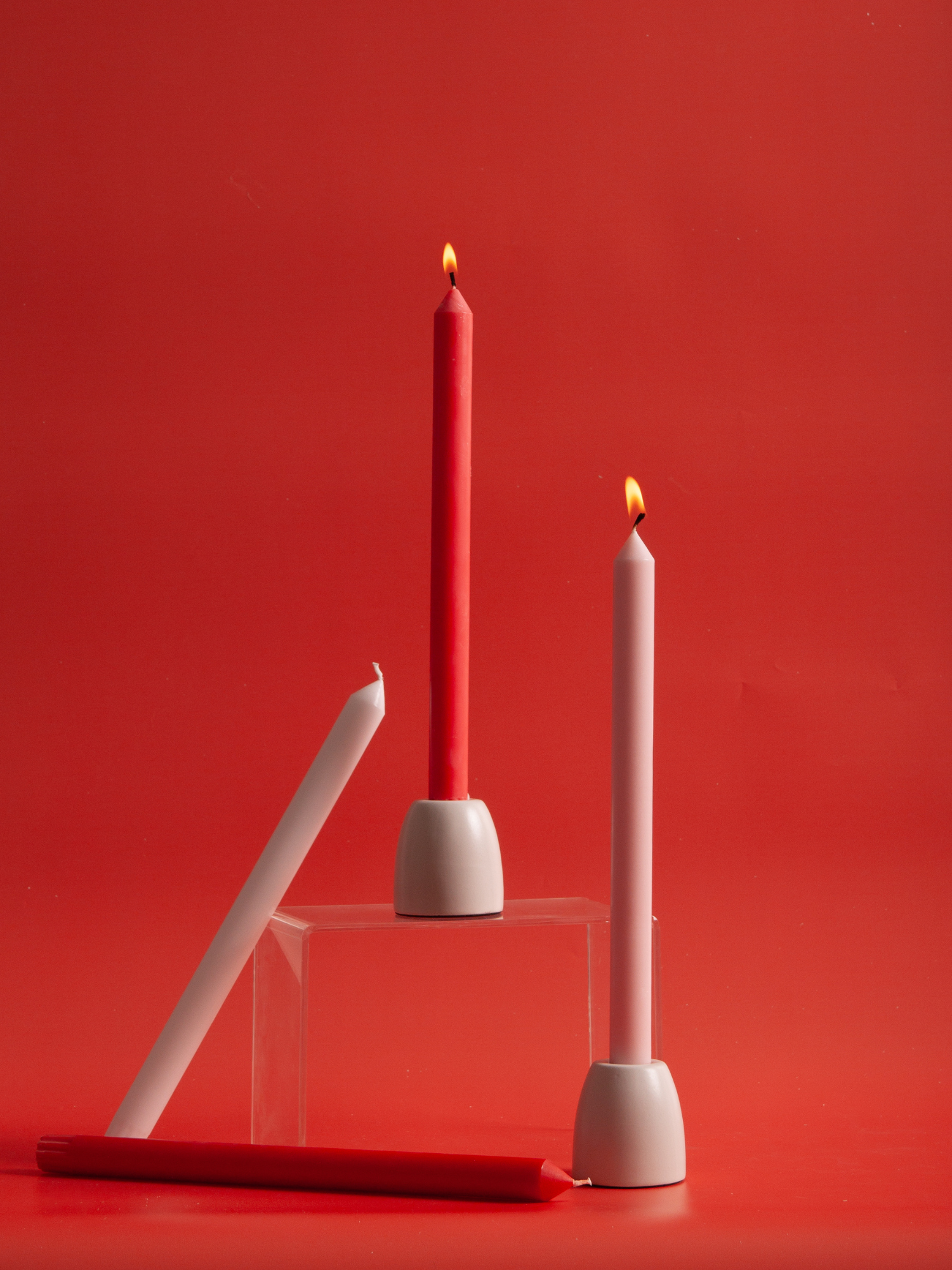 Dinner Candles & Ceramic Candle Holders Bundle