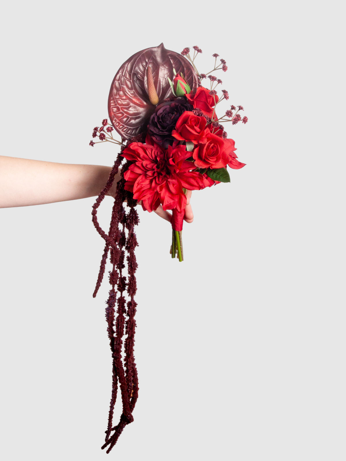 Red Dahlia & Anthurium Bridesmaid Bouquet