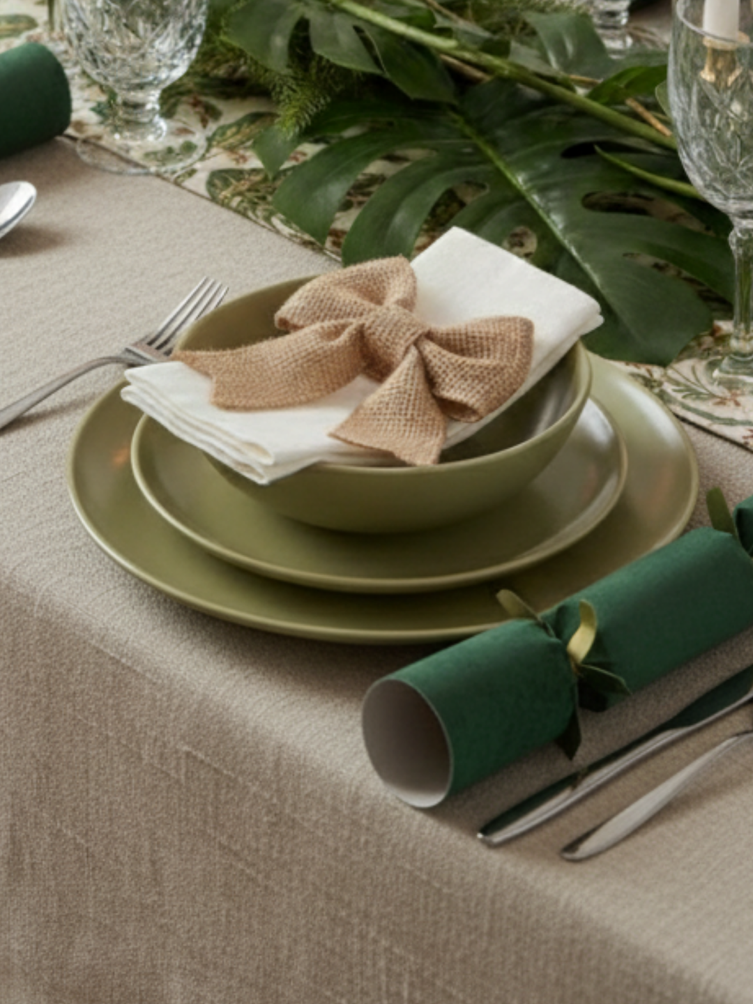 Pre-Made Ribbon Bow Linen 4 Loops Natural Brown (15Wx21Lcm) Pack of 1