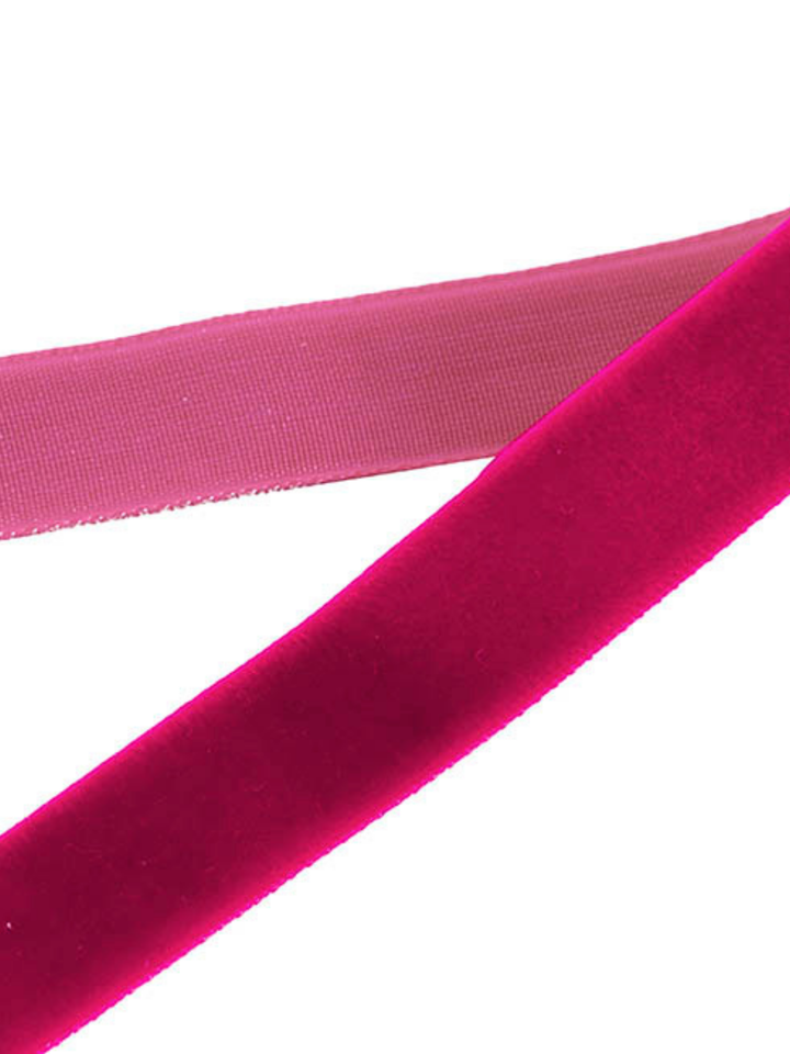 Ribbon Premium Plush Velvet Woven Edge Fuchsia (25mmx20m) Pack of 1
