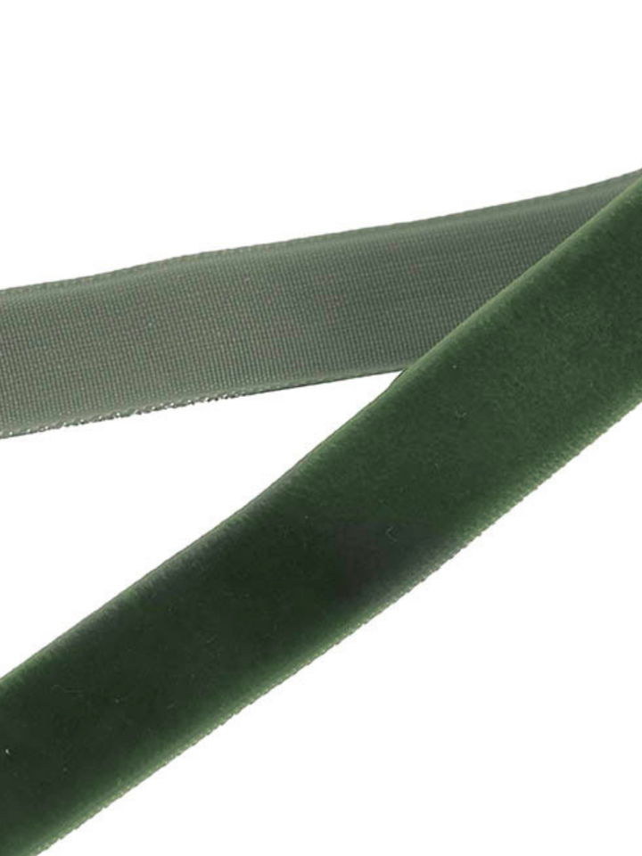 Ribbon Premium Plush Velvet Woven Edge Moss (25mmx20m) Pack of 1