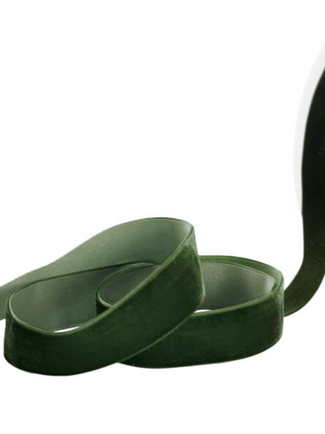 Ribbon Premium Plush Velvet Woven Edge Moss (25mmx20m) Pack of 1