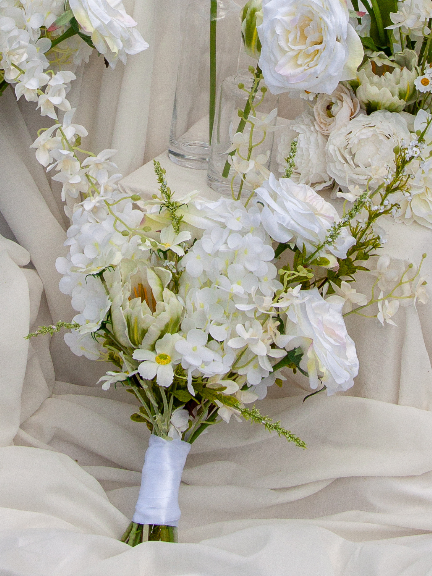 White Dendrobium & Rose Bridesmaid Bouquet