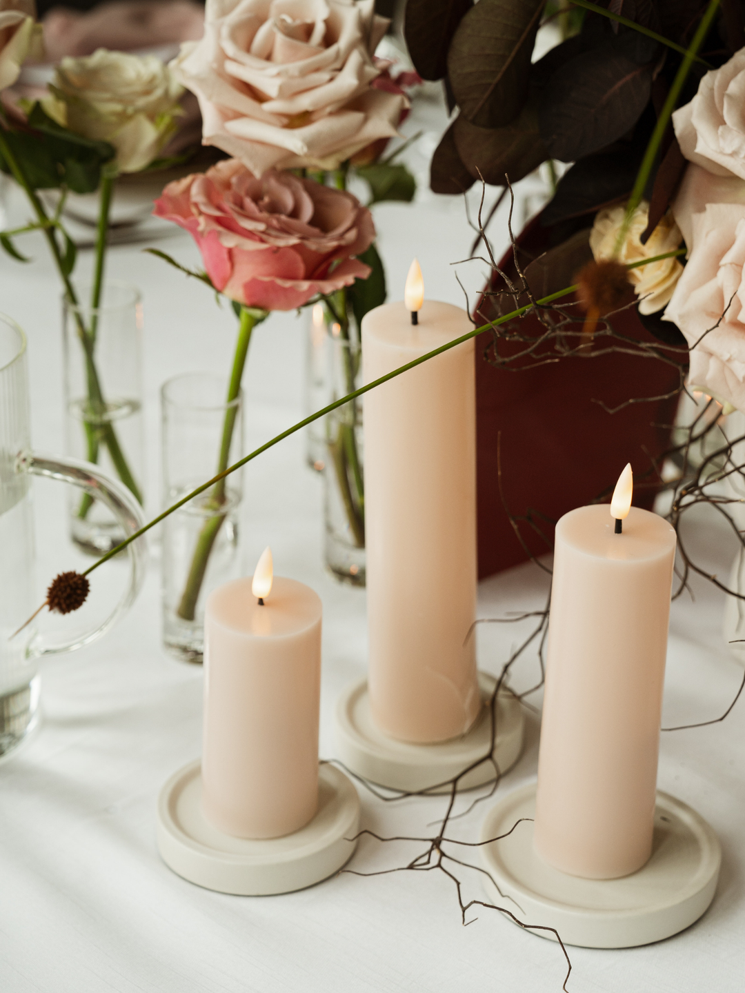 Vintage Rose 5cm x 20cm LED Pillar