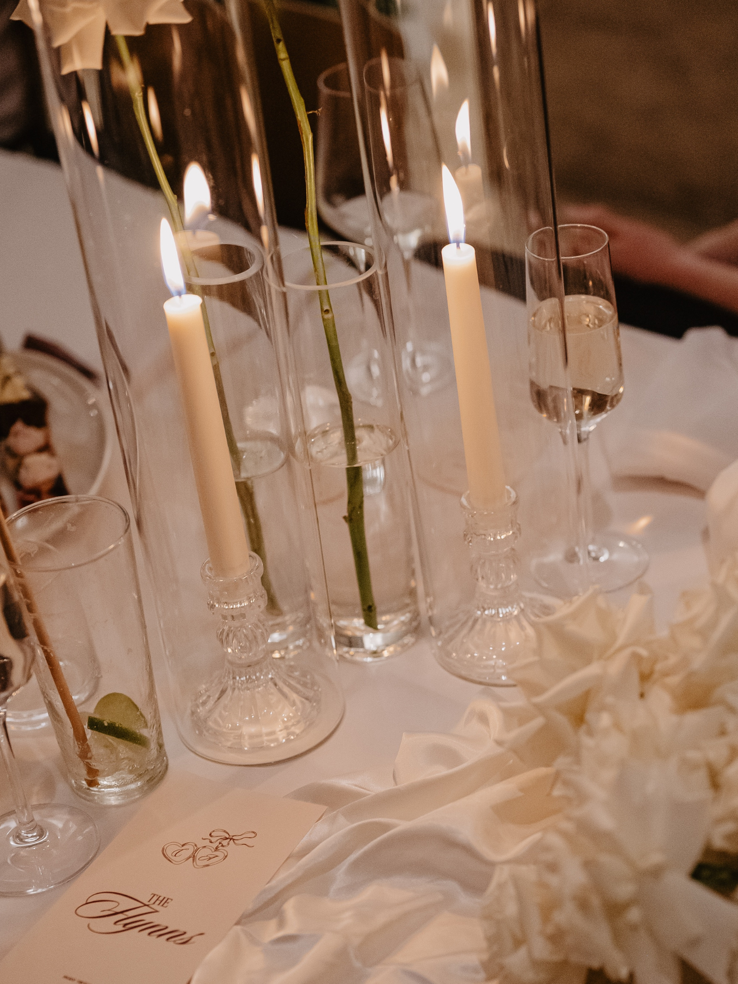 White 30cm Dinner Candles with Estelle Glass Holders and Glass Sleeves - Set of 12